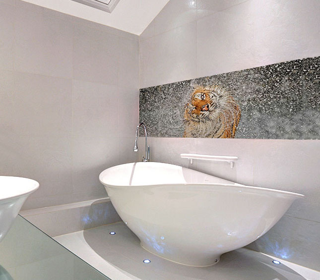 example of Ashley Vincent's picture 'The Explosion' being used for a bathroom splashback