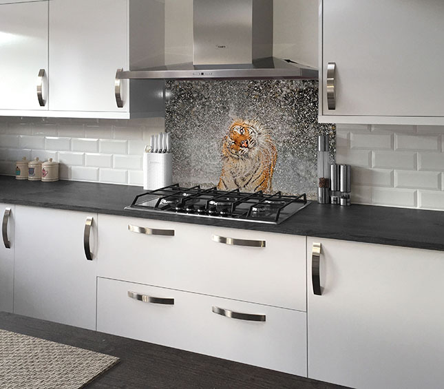 example of Ashley Vincent's picture 'The Explosion' being used for a kitchen splashback