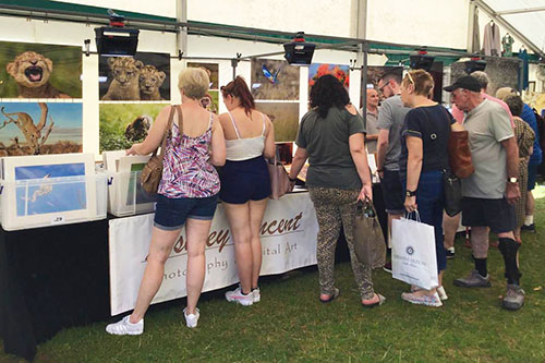 customers engaging with Ashley Vincent at his picture display stand at the Henley County Craft Show